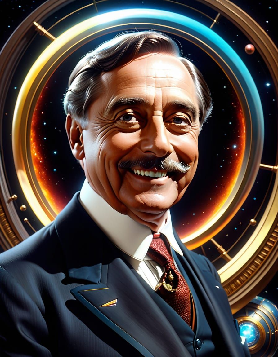 H.G. Wells Smiling in Cosmic Renaissance Style
