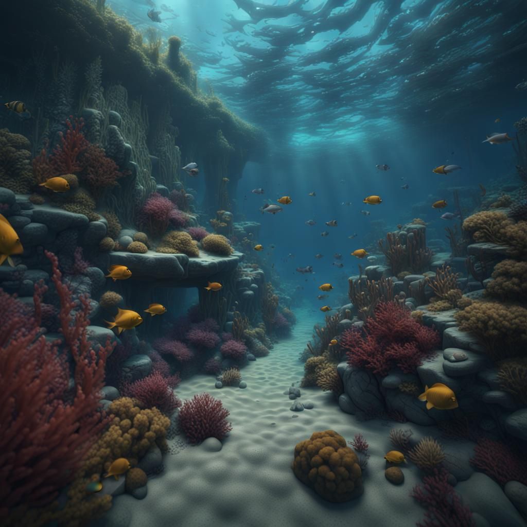 Hyperrealistic Underwater Scenery in Detailed Matte Painting...