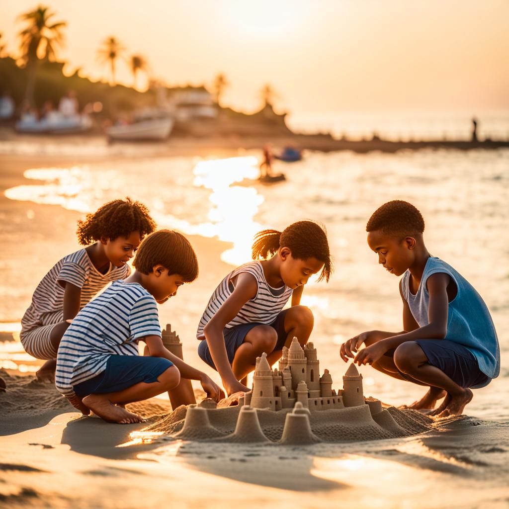 Island Paradise: Children Playing on Sandy Shores
