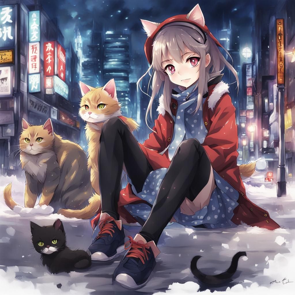 Anime Cat Girl in Japanese Manga Style