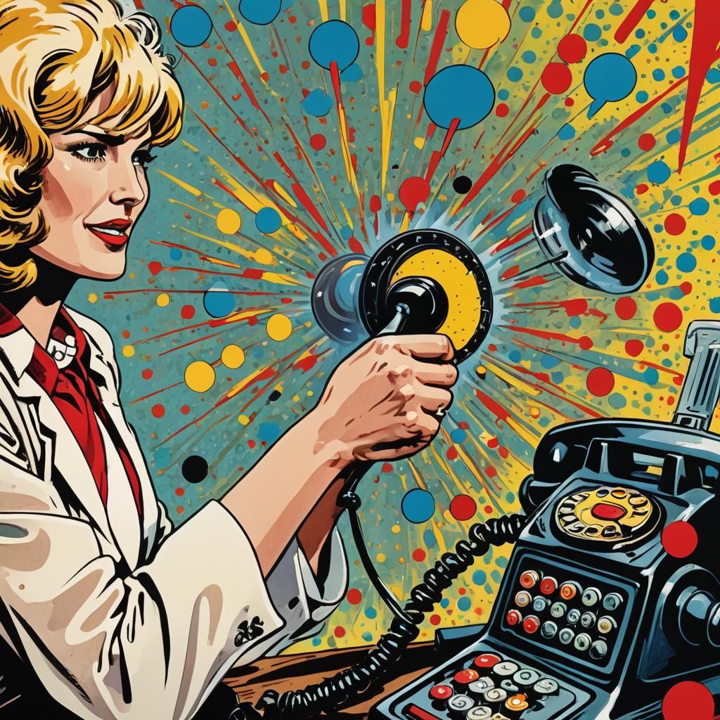 Dramatic Explosion on Vintage Telephone in Pop Art Style