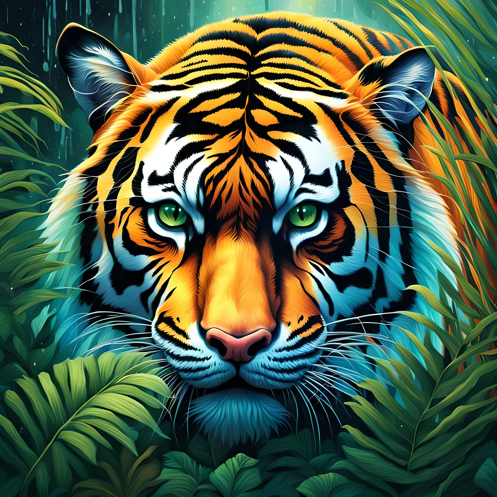 Hyperrealistic Tiger in Tropical Rainforest