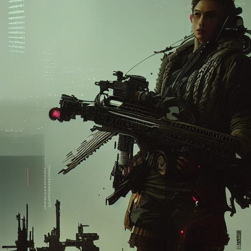 Cyberpunk Horizon: Futuristic War Zone with Japanese Ornamen...