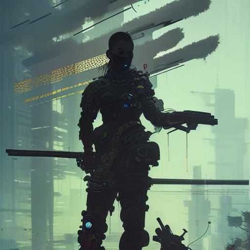 Cyberpunk War Zone with Japanese Ornamentation