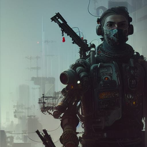 Cyberpunk War Zone with Japanese Ornaments