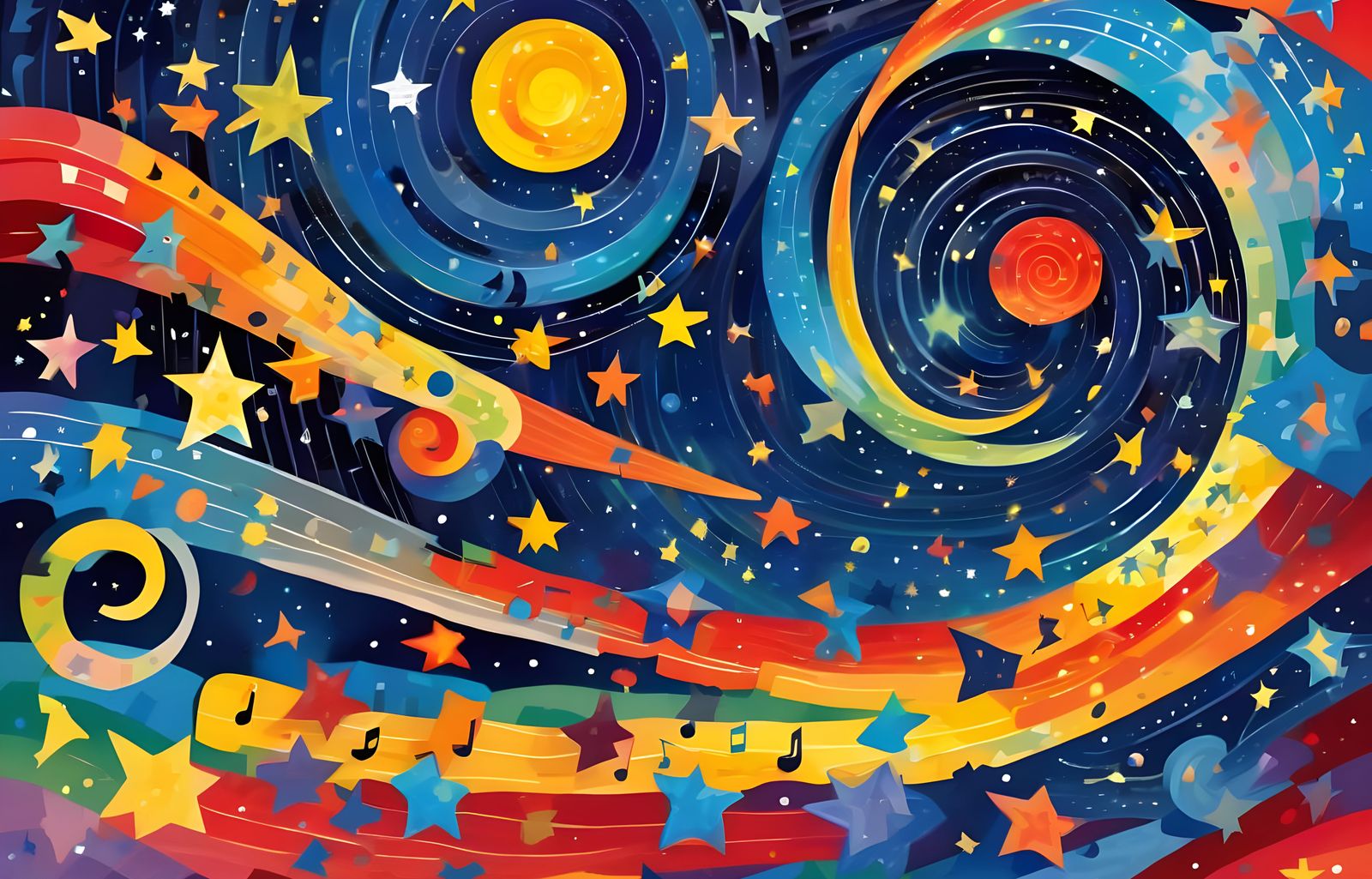 Whirling Cosmic Vortex in Vibrant Paul Klee Style