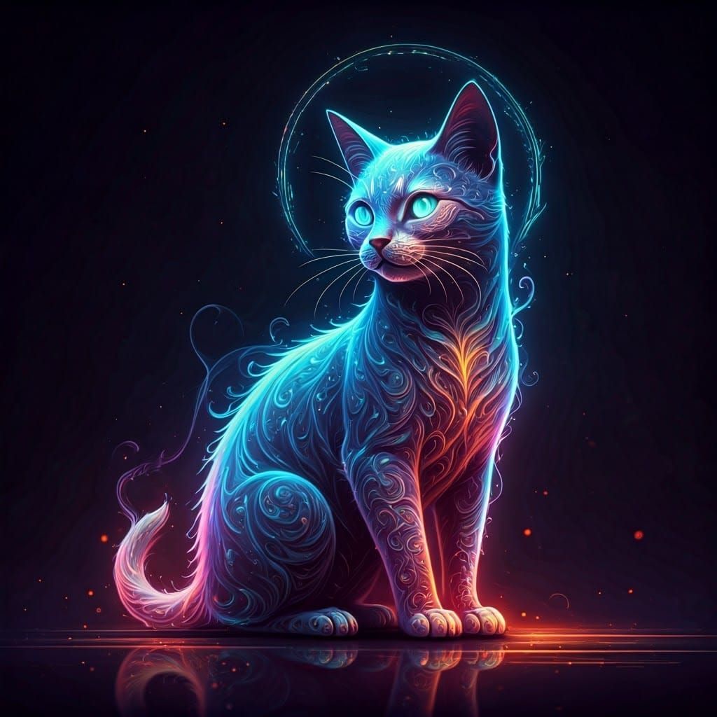 Mesmerizing Neon Cat Radiating Ethereal Aura