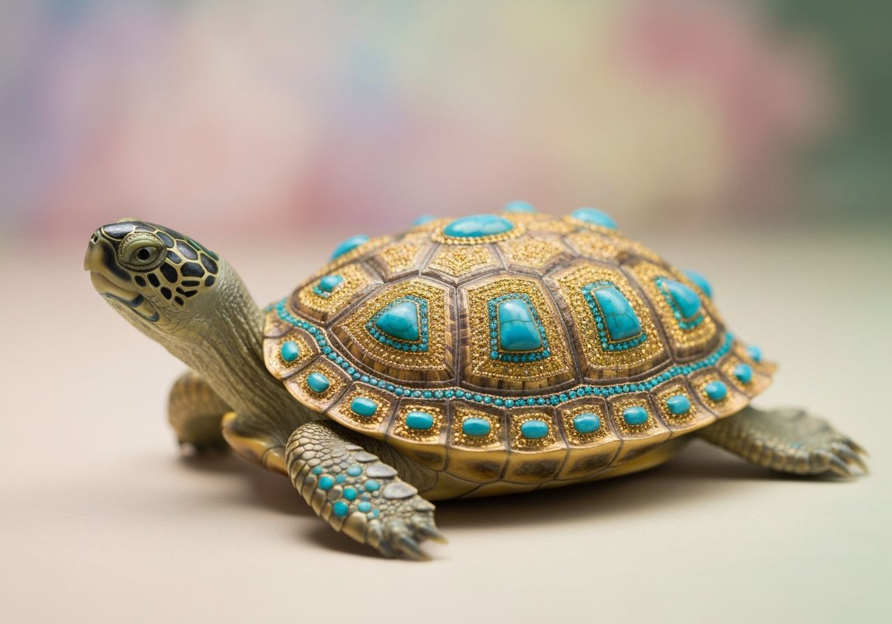 Turtle Adorned with Gold and Turquoise Shell