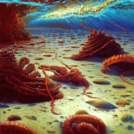 Underwater Worms: Oil Painting Seascape