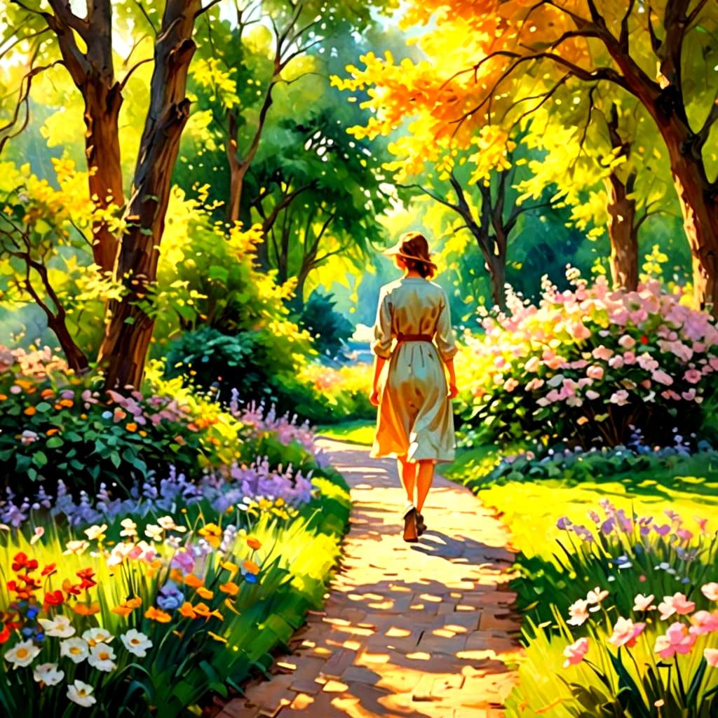Serene Park Walk with Flowers in Bloom
