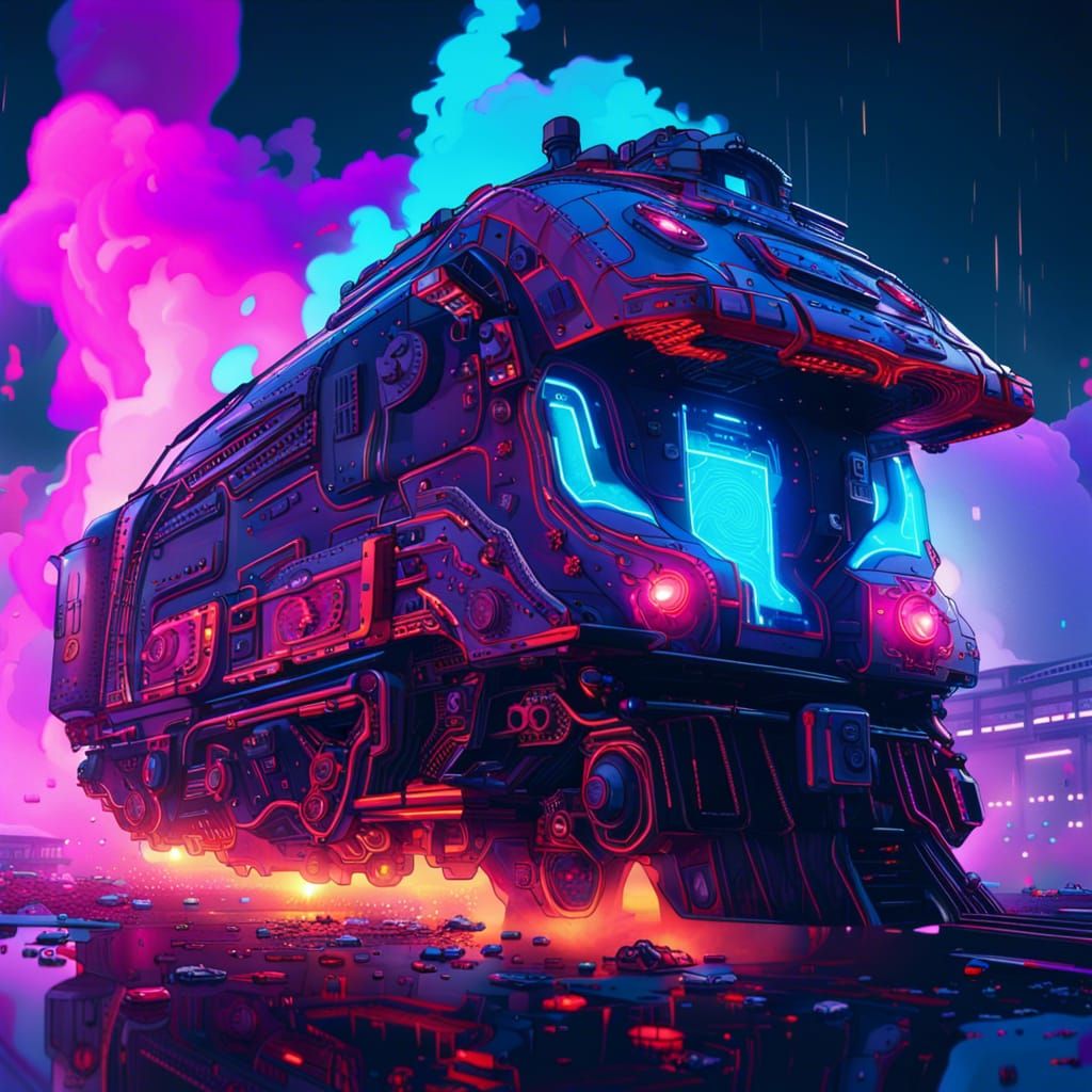 Futuristic Locomotive City in Neon Splash Art Style