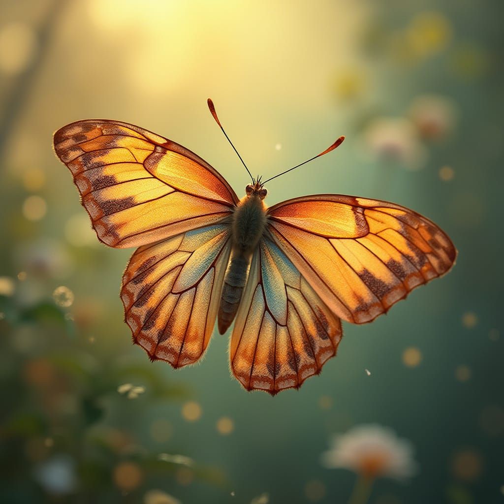 Ethereal Iridescent Butterfly in Golden Light