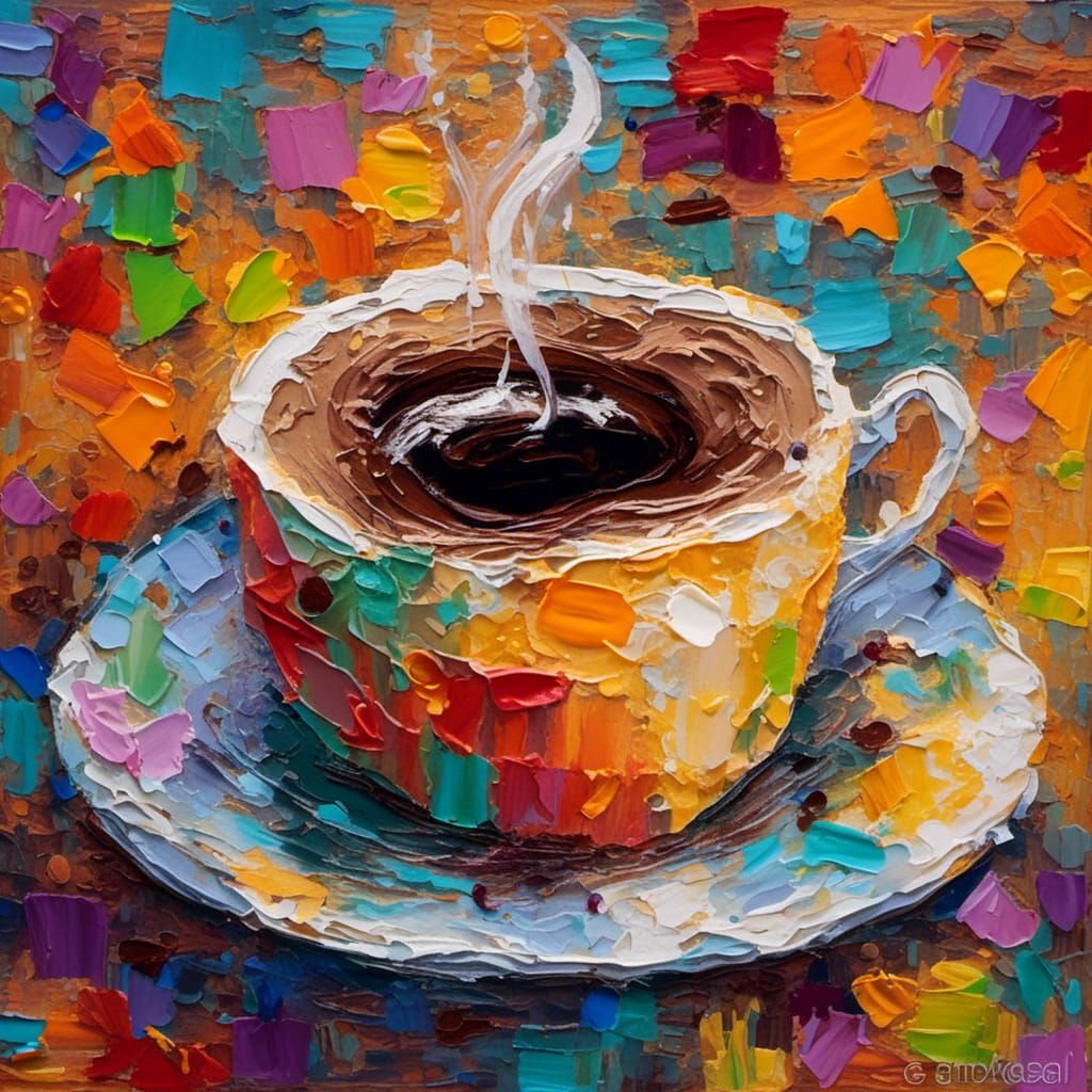 Coffee and Cake in Expressionist Impasto Style
