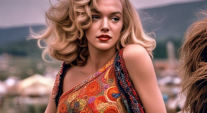 Marilyn Monroe at Woodstock Festival, Hyperrealistic Style
