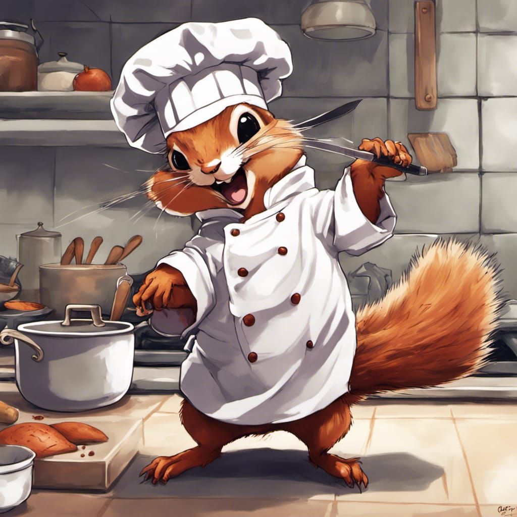 Squirrel Chef Dabbing: Anime Style Illustration
