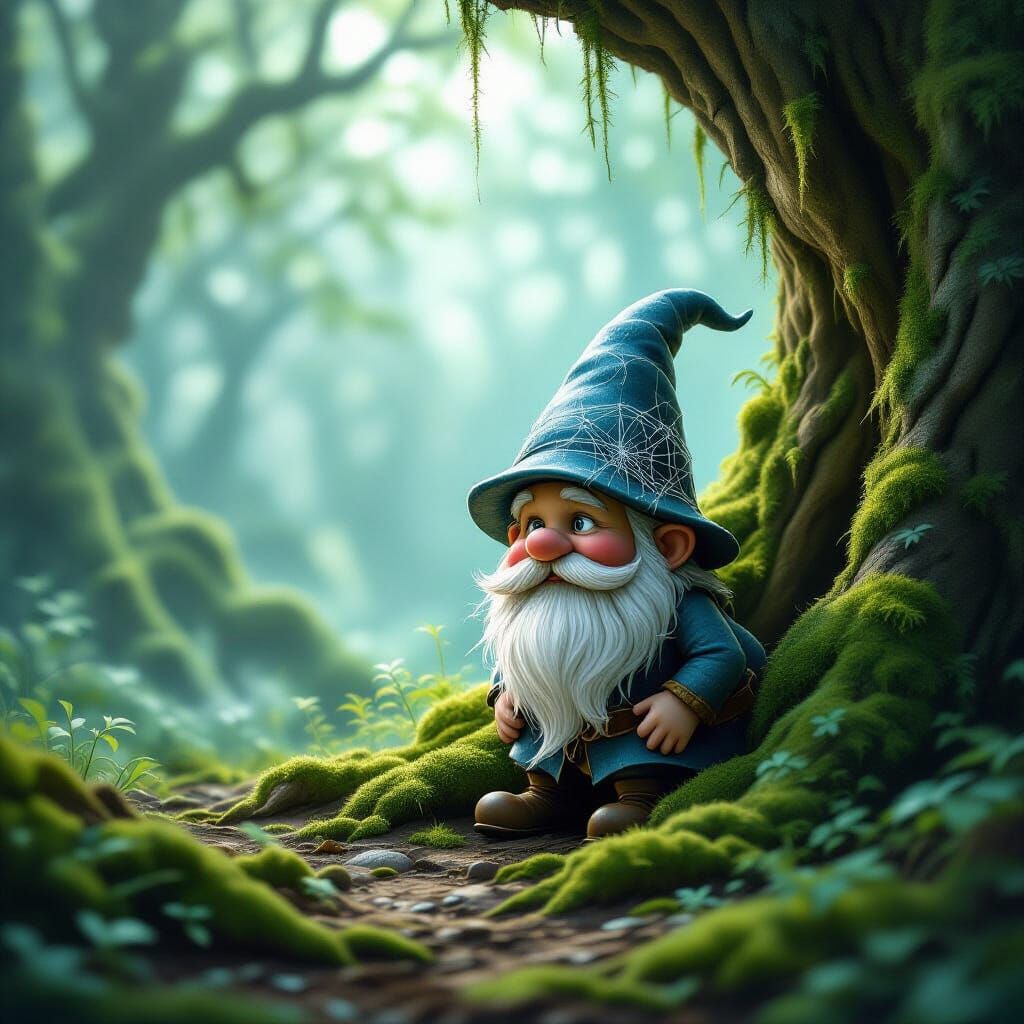 Enchanted Forest Gnome in Misty Clearing