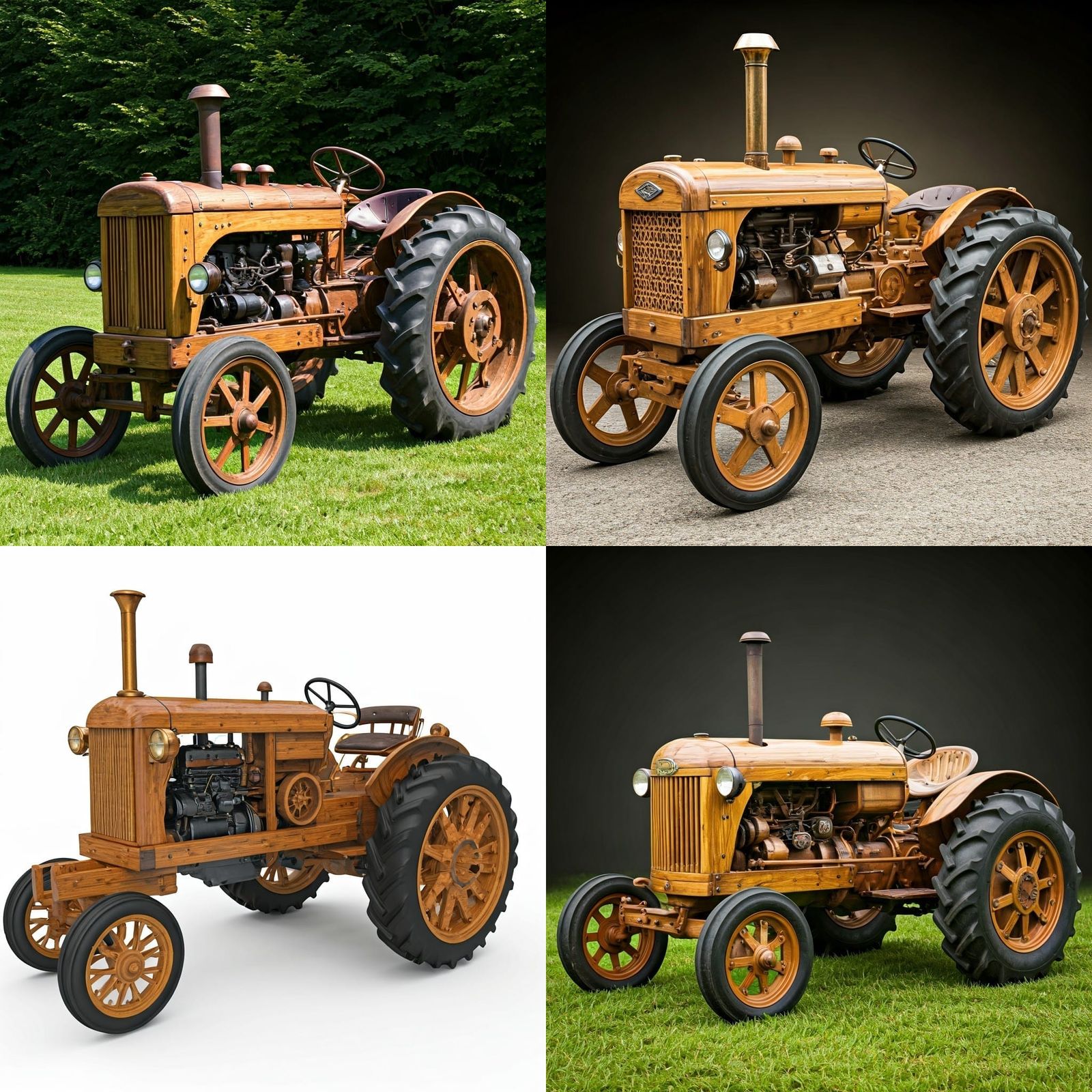 Asymmetrical Wooden Tractor with Steampunk Engine