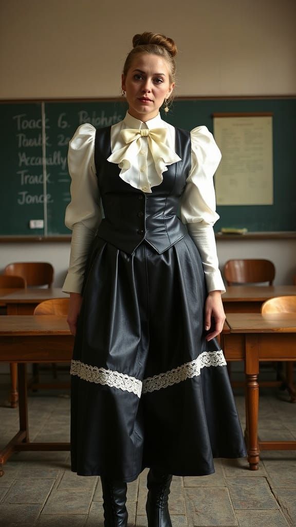 Victorian Classroom Portrait of Woman in Latex Dress