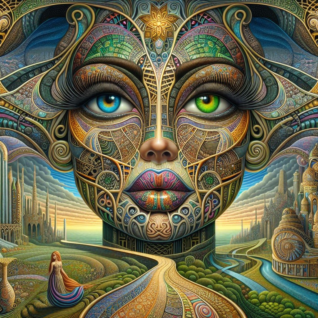 Mysterious Hispanic Goddess in Vibrant, Art Nouveau-Inspired...