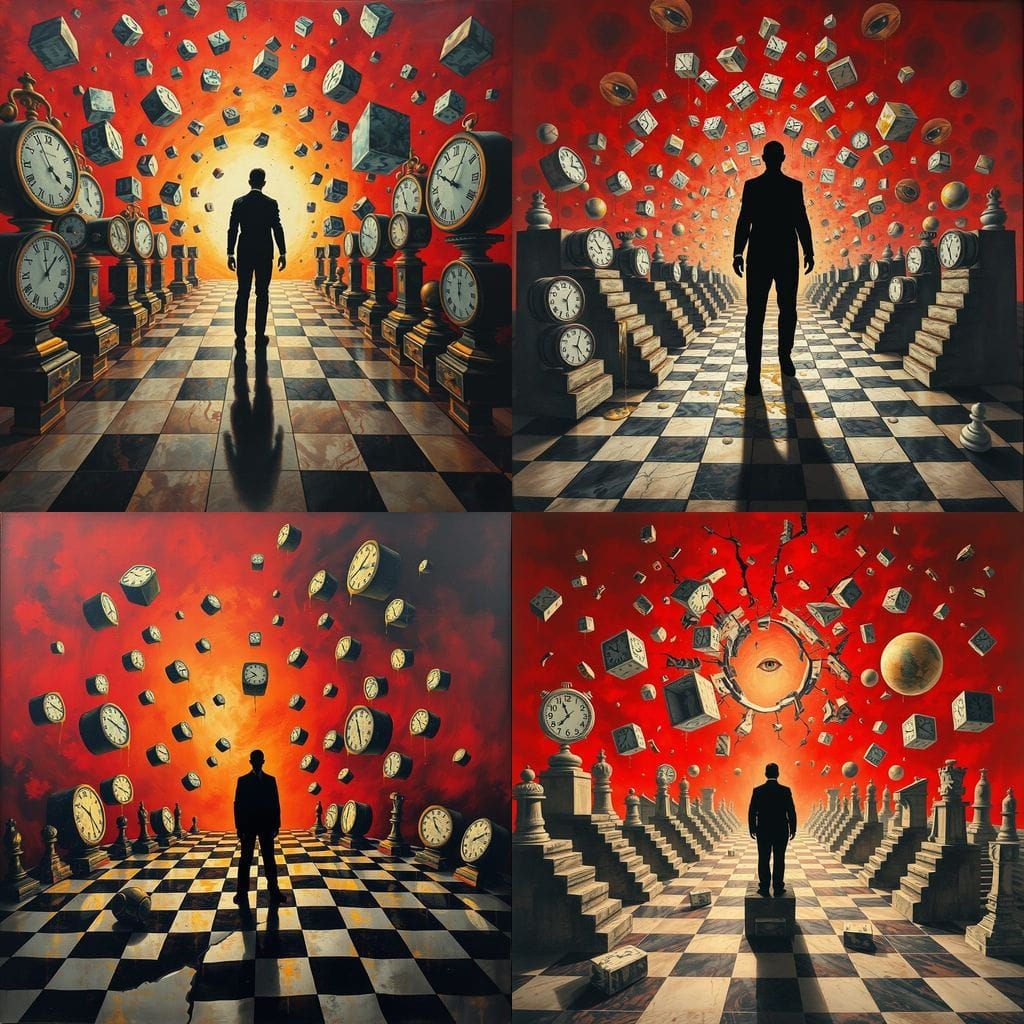 Surrealist Geometric Time-Melt Oil Painting