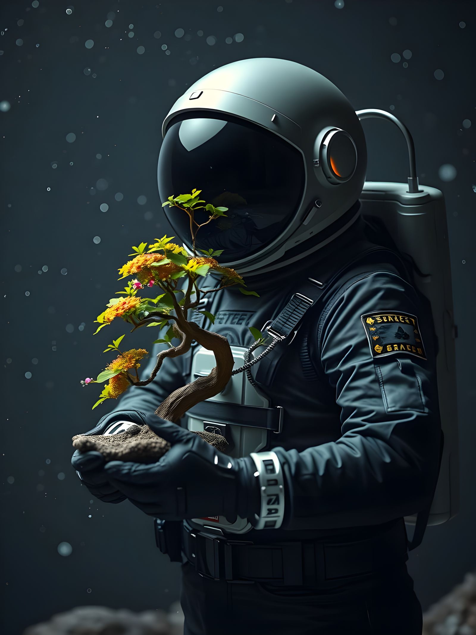 Astronaut in Dark Gritty Nanopunk Astral Landscape
