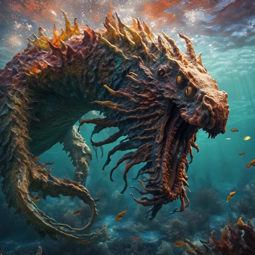 Hyperrealistic Sea Monster Splash Art