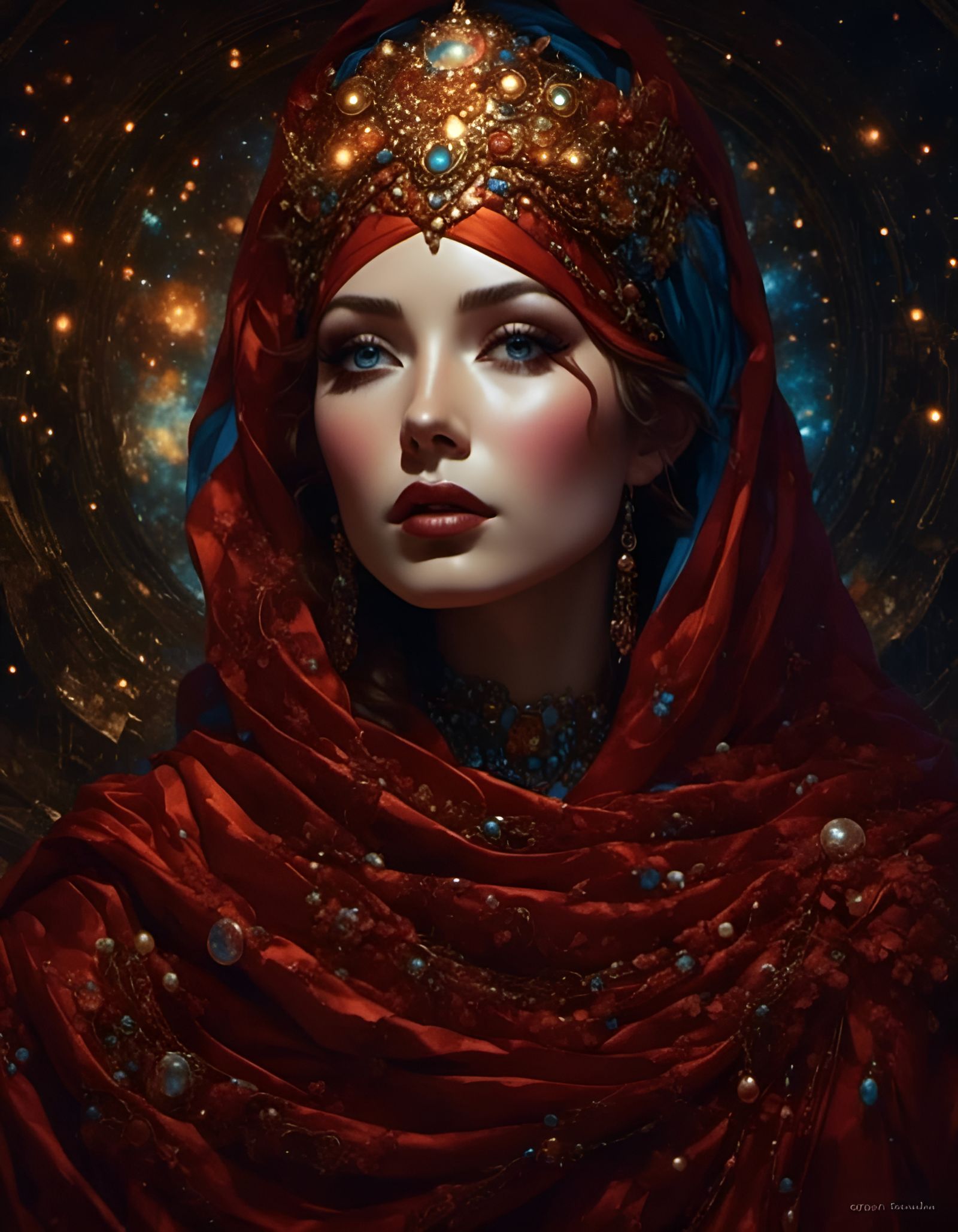 Luminescent Mountain Deity in Cosmic Fabrics