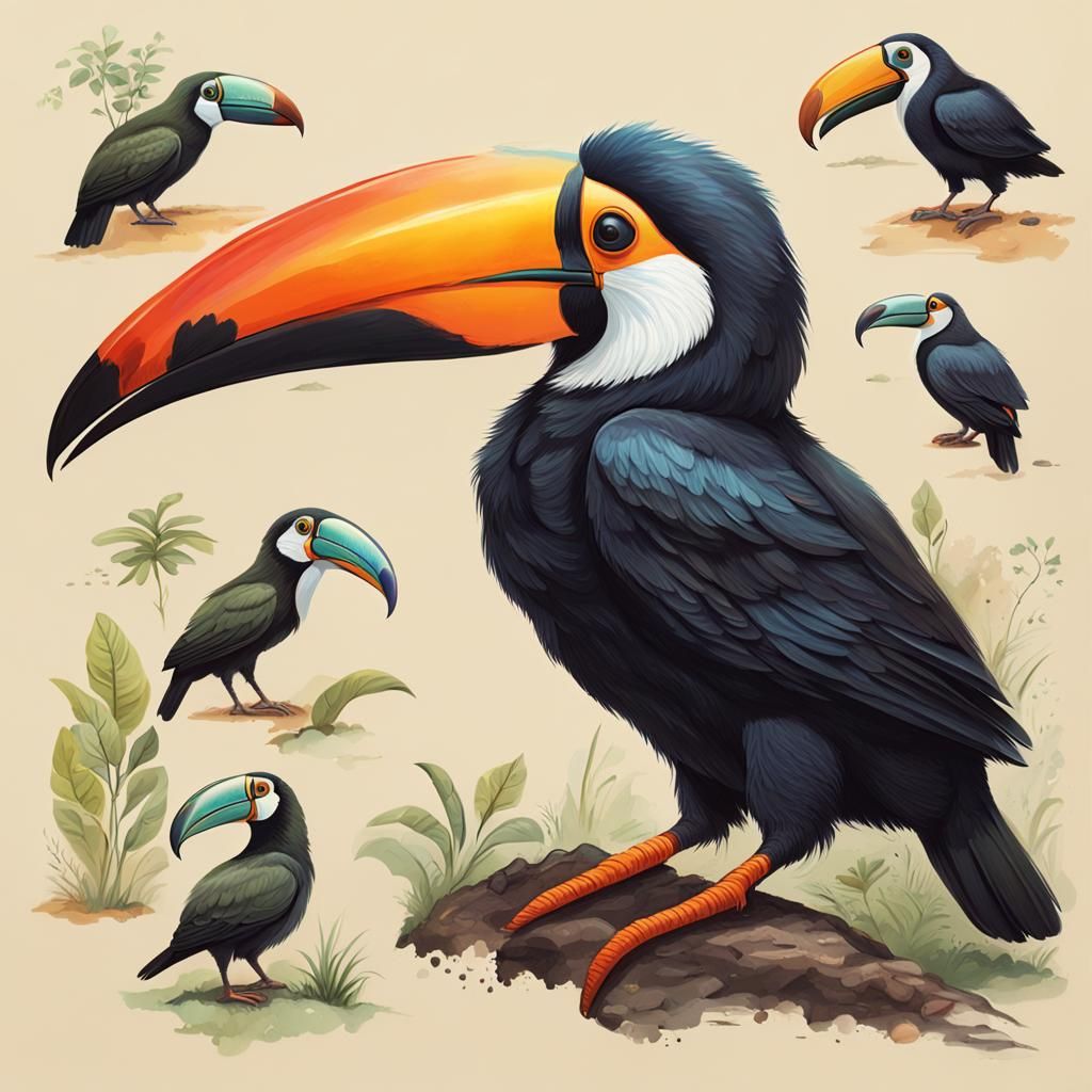 Exoplanet with Toucan Puffin Alien Lifeforms