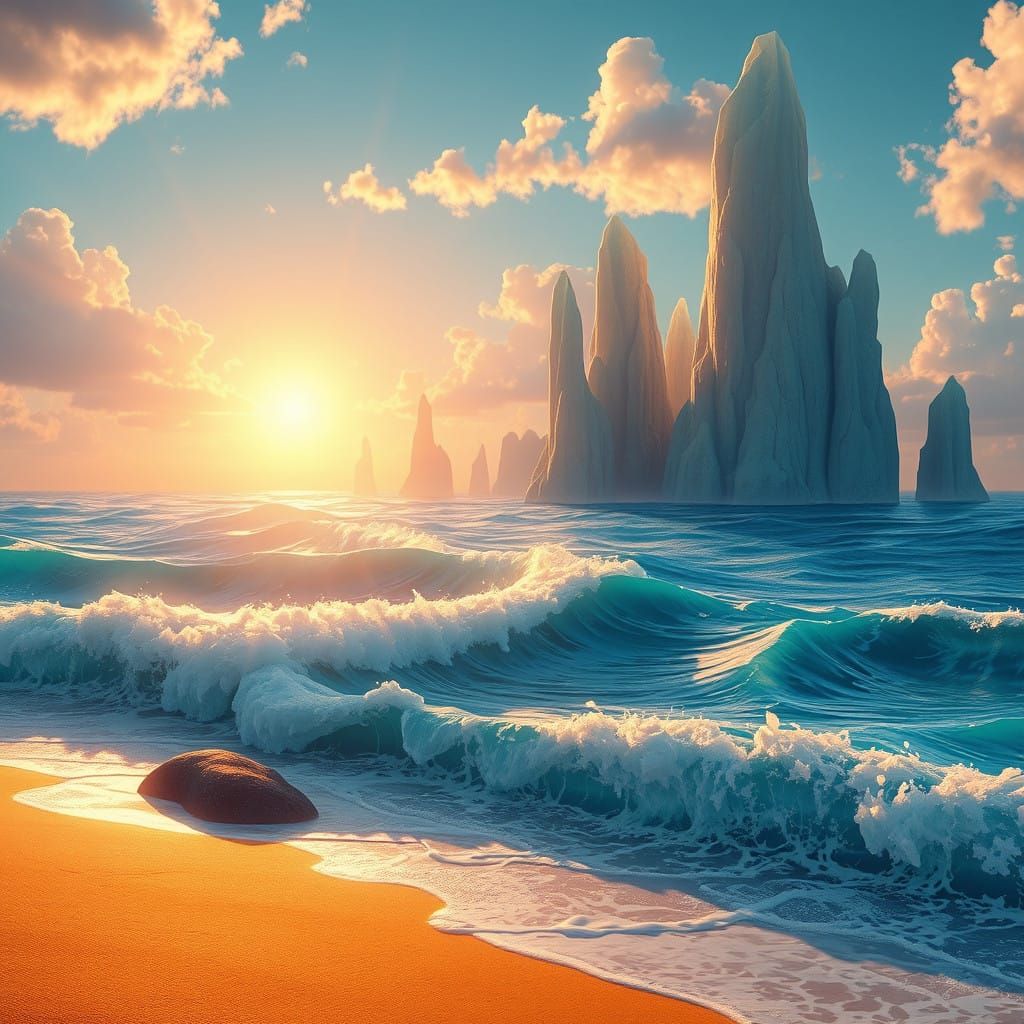 Surreal Oceanic Dreamscapes in Detailed Matte Painting Style