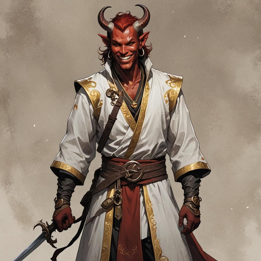 Tiefling with Red Skin and Charming Smile
