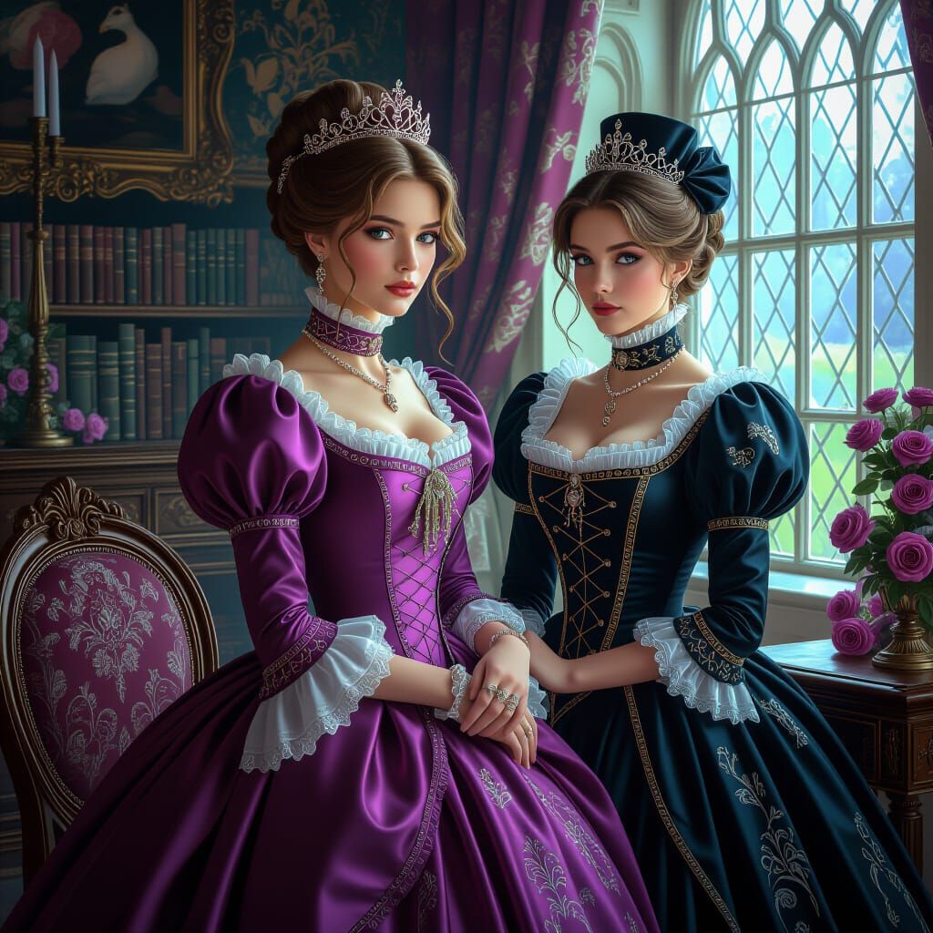 Victorian Princess with Governess: Fantasy Concept Art