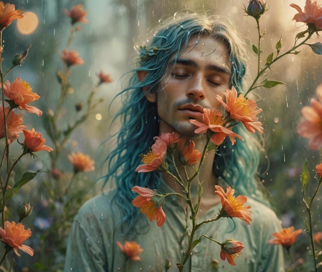 Ethereal Fairy with Flower Bud in Impressionist Style