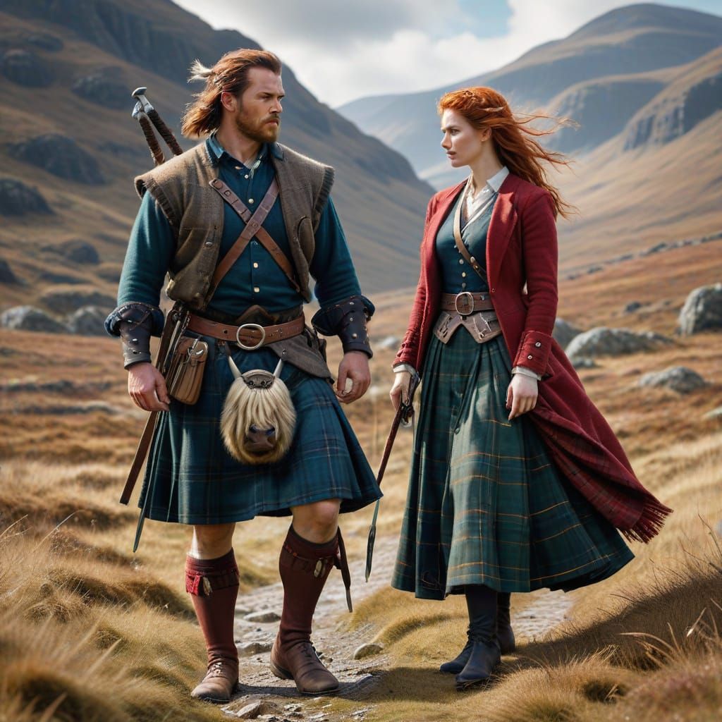Hyperrealistic Scottish Highlander and Woman