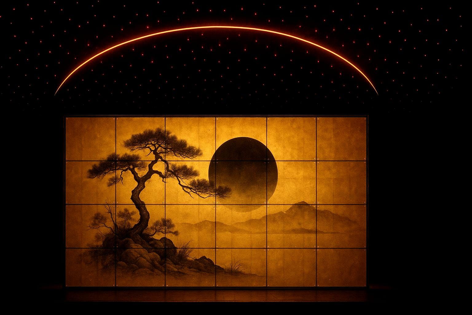 Epic Japanese Stage Installation with Gold Screen
