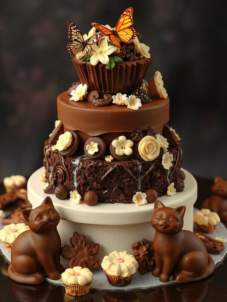 Realistic Multi-Layered Chocolate Cake with Chocolate Decora...