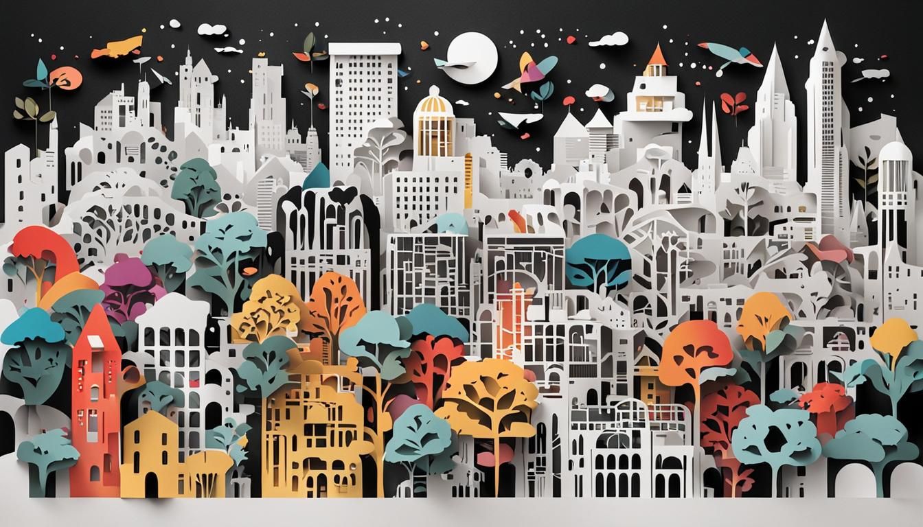Papercut Utopian Cityscape with Colorful Parks