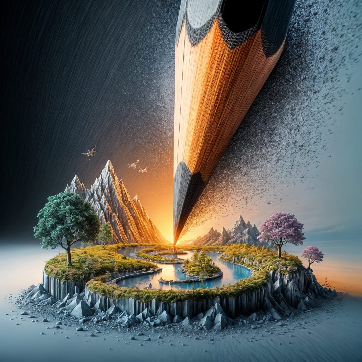 Graphite Pencil Transforms into Vibrant Miniature World