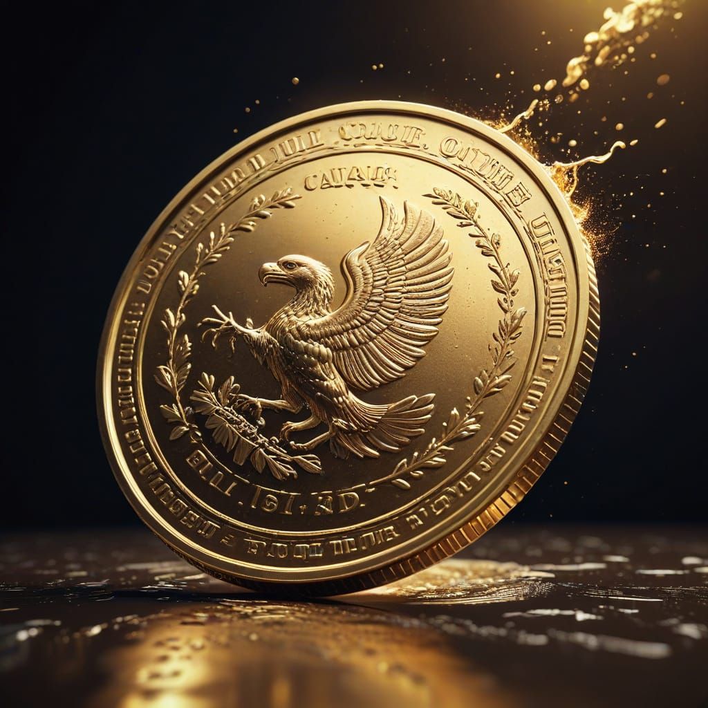 Giant Gold Coin Spinning in Vivid Detail