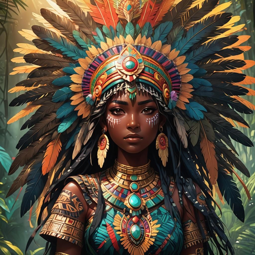 Aztec Anime Girl in Mystical Jungle, Studio Trigger Style