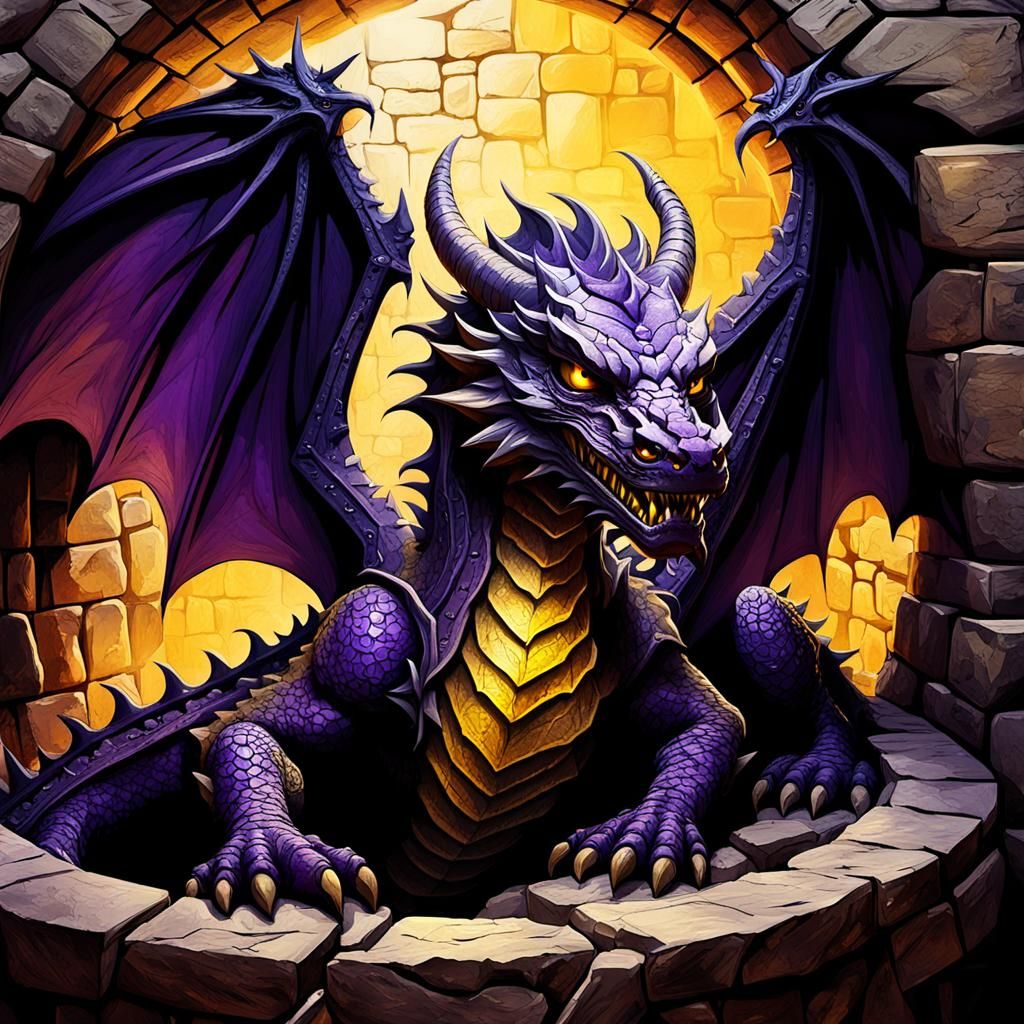Relief Textured Dragon in Stone Well: Dark Fantasy Art