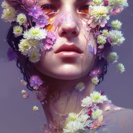 Decaying Beauty: Floral Body in Hyperdetailed Portrait