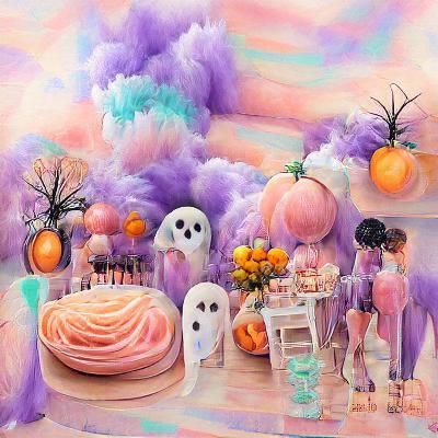 Pastel Halloween Whimsical Scene