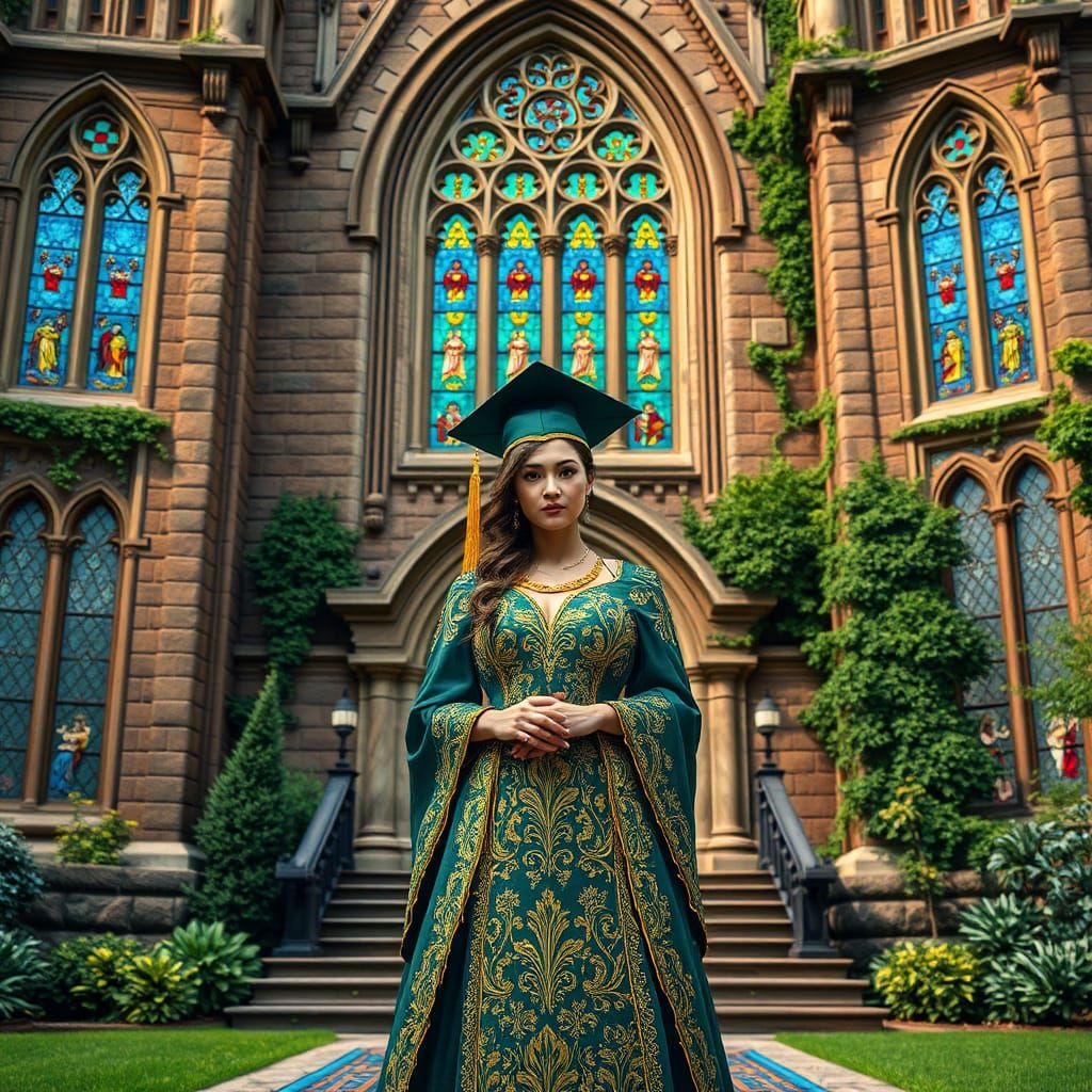 Regal Graduate Celebrates Outside Ancient School