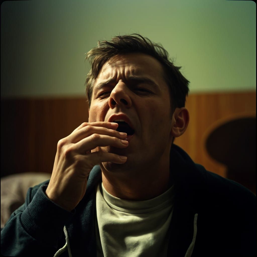 Sick Person Sneezing in Cinematic Film Still