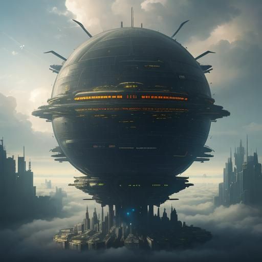 Cyberpunk City Floating in the Clouds