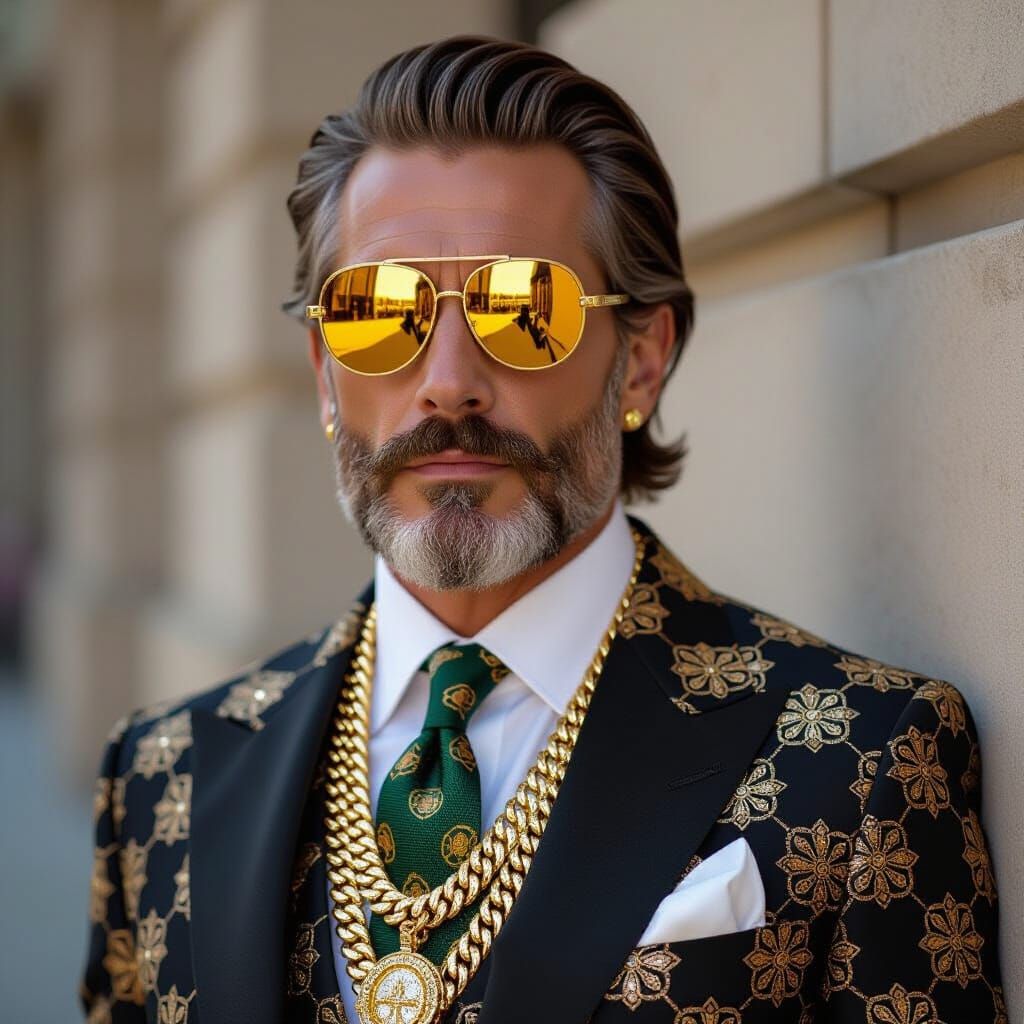 Elegant Gentleman in Gucci Suit: Futuristic Luxury