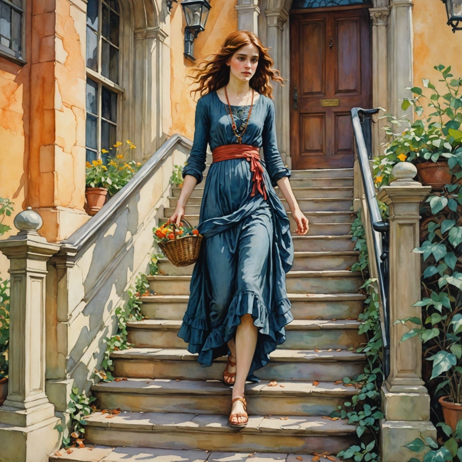 Ethereal Descent in Vibrant Watercolor