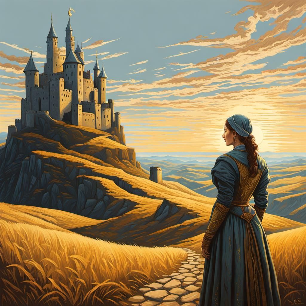 Woman Wanderer with Holy Grail: Oil Painting