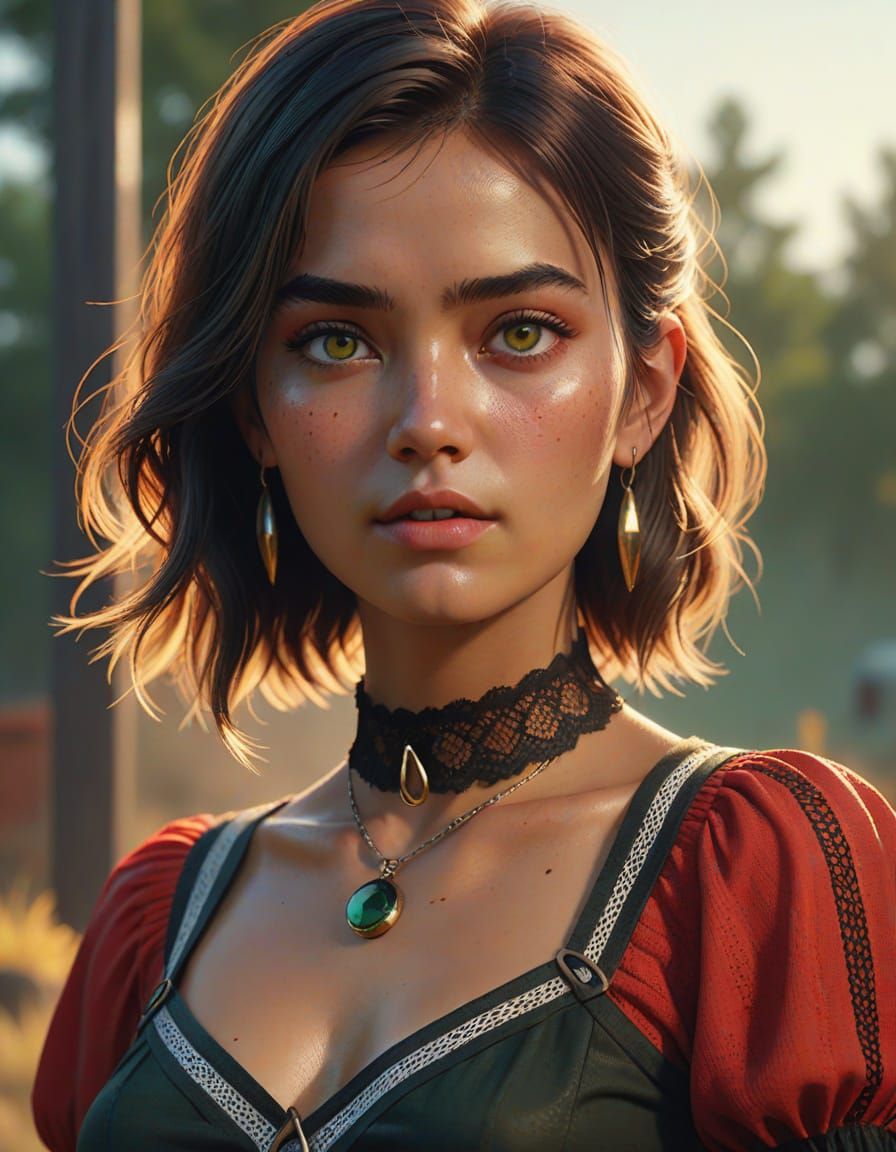 Mexican Woman in Hyper-Realistic Digital Portrait with Emera...