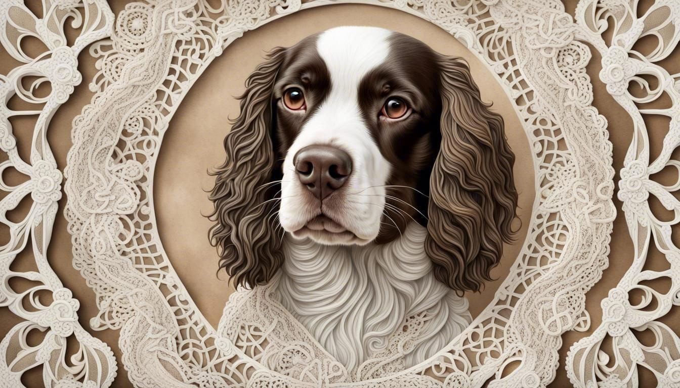 Lace Sculpture of Happy Springer Spaniel Dog